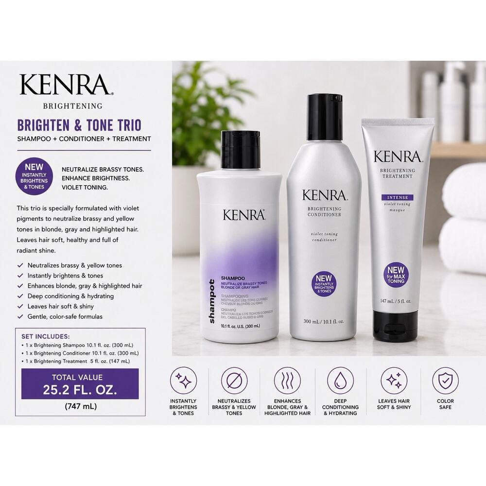 Kenra Brightening Trio Shampoo Conditioner Treatment Set Violet